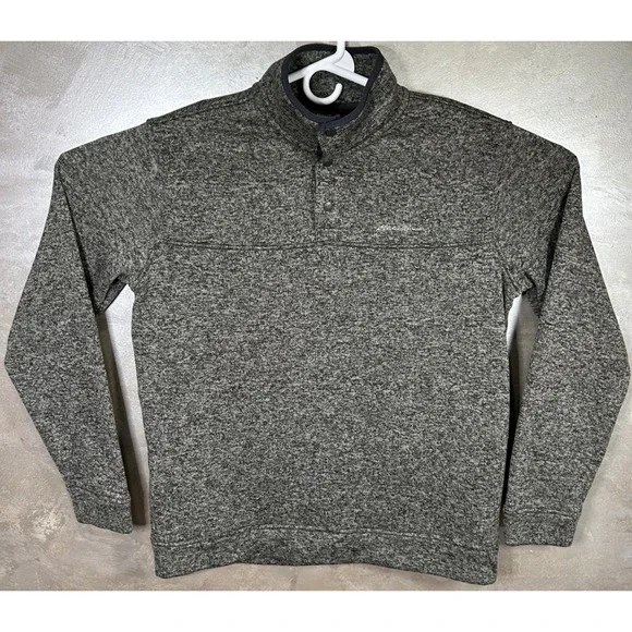 Eddie Bauer Mens XL Pullover 1/4 Button Sweater Gray Heather Fleece‎ Mock Neck - Picture 3 of 12